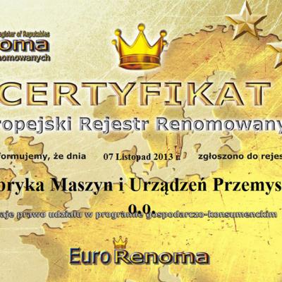 2013 Certyfikat Eurorenoma